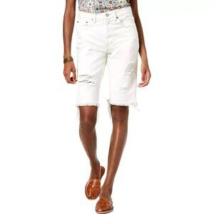 Lucky Brand Abbey Bermuda Denim Jean Shorts Womens 2/26 White distressed Stretch